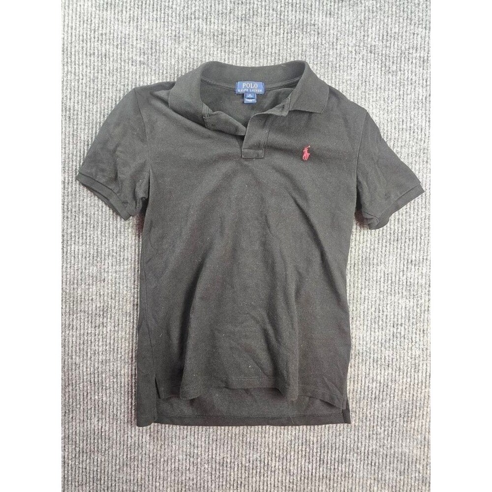 Polo Ralph Lauren Boy Size 8-10  Black Solid Knit Short Sleeve Logo Polo Shirt